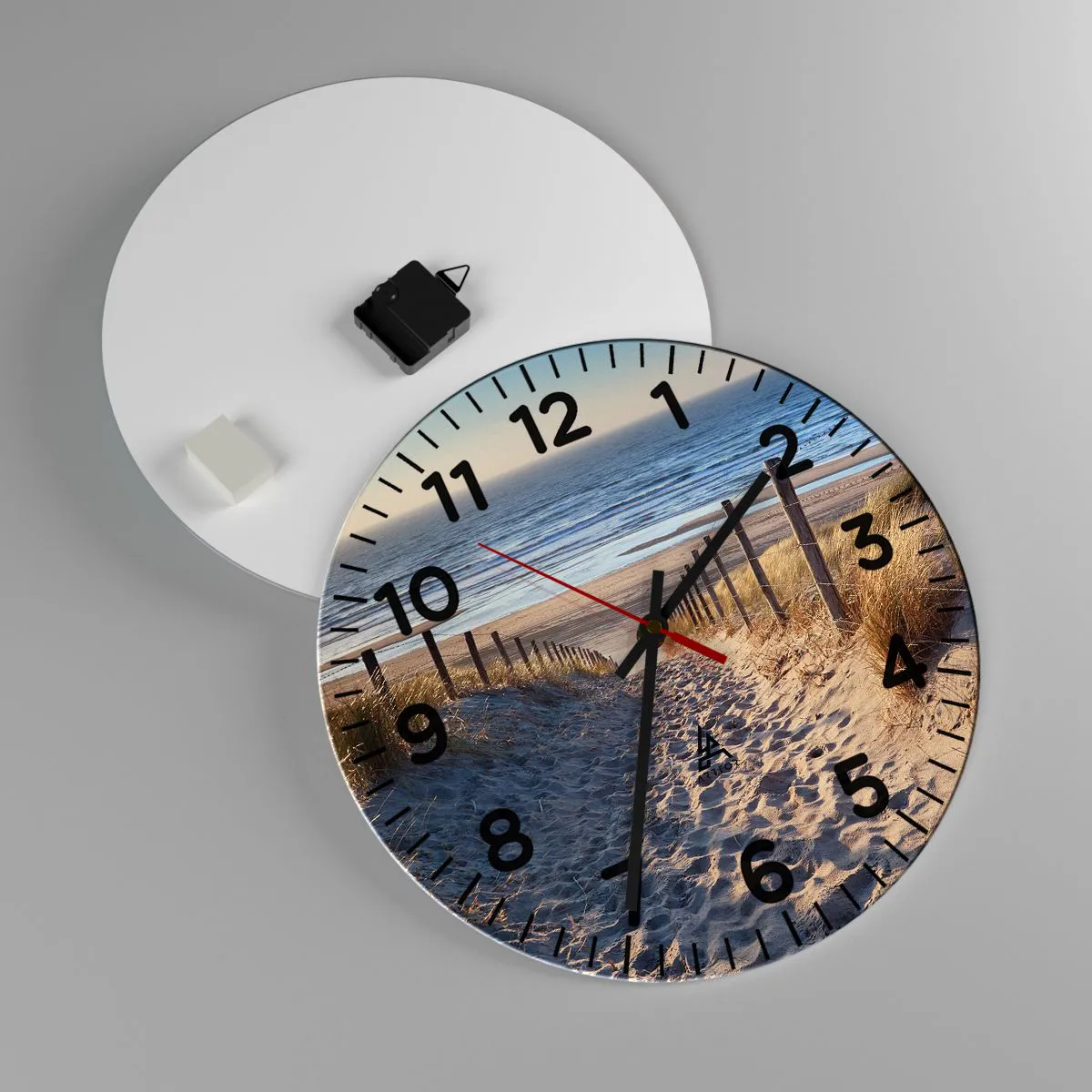Ceas de perete - Ceas pe sticlă - Zumzet de mare, o plajă sălbatică printre ierburi... - 40x40 cm