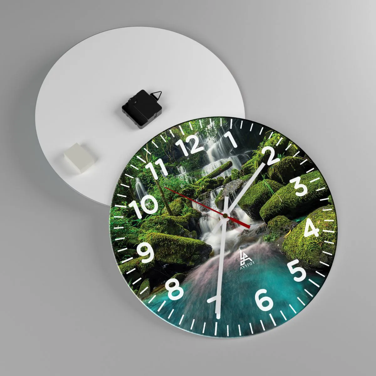 Wanduhr - Glasuhr - Türkis, Saphire und flüssiges Silber - 40x40 cm