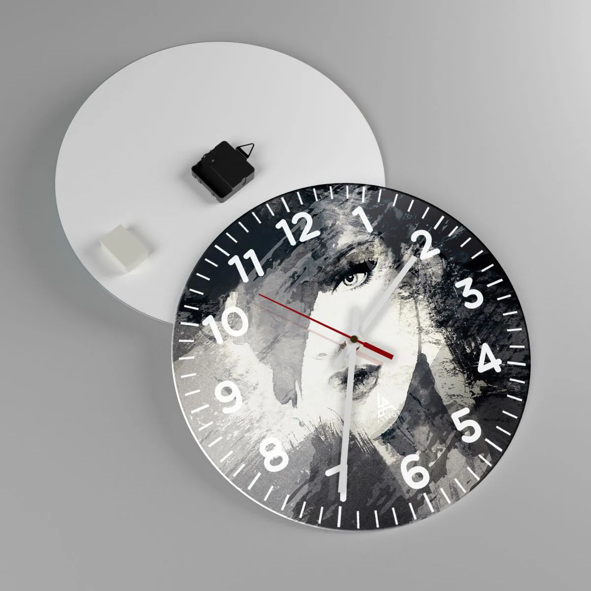 Ceas de perete - Ceas pe sticlă - Din spatele unui voal gri - 40x40 cm