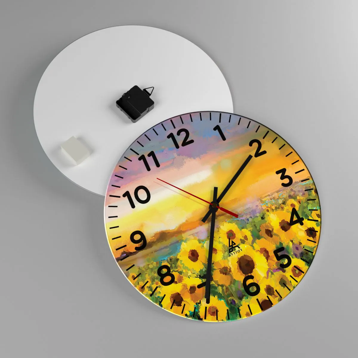 Relógio de parede - Relógio em vidro - O próprio sol desceu à terra - 40x40 cm