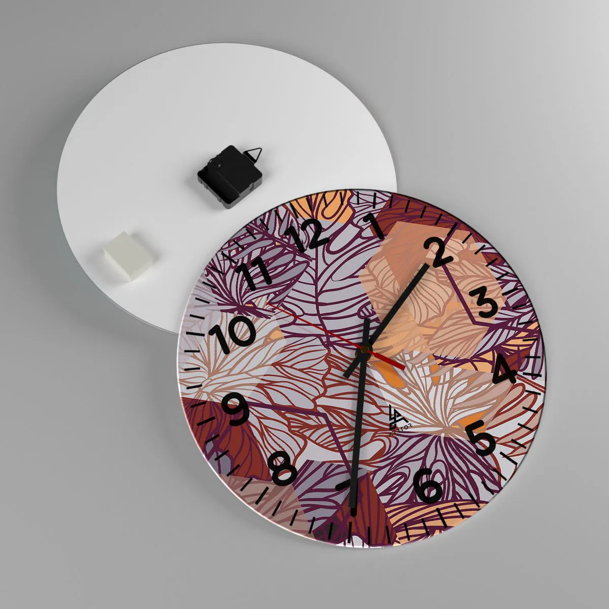 Ceas de perete - Ceas pe sticlă - Relația imposibilă dintre geometrie și natură - 40x40 cm