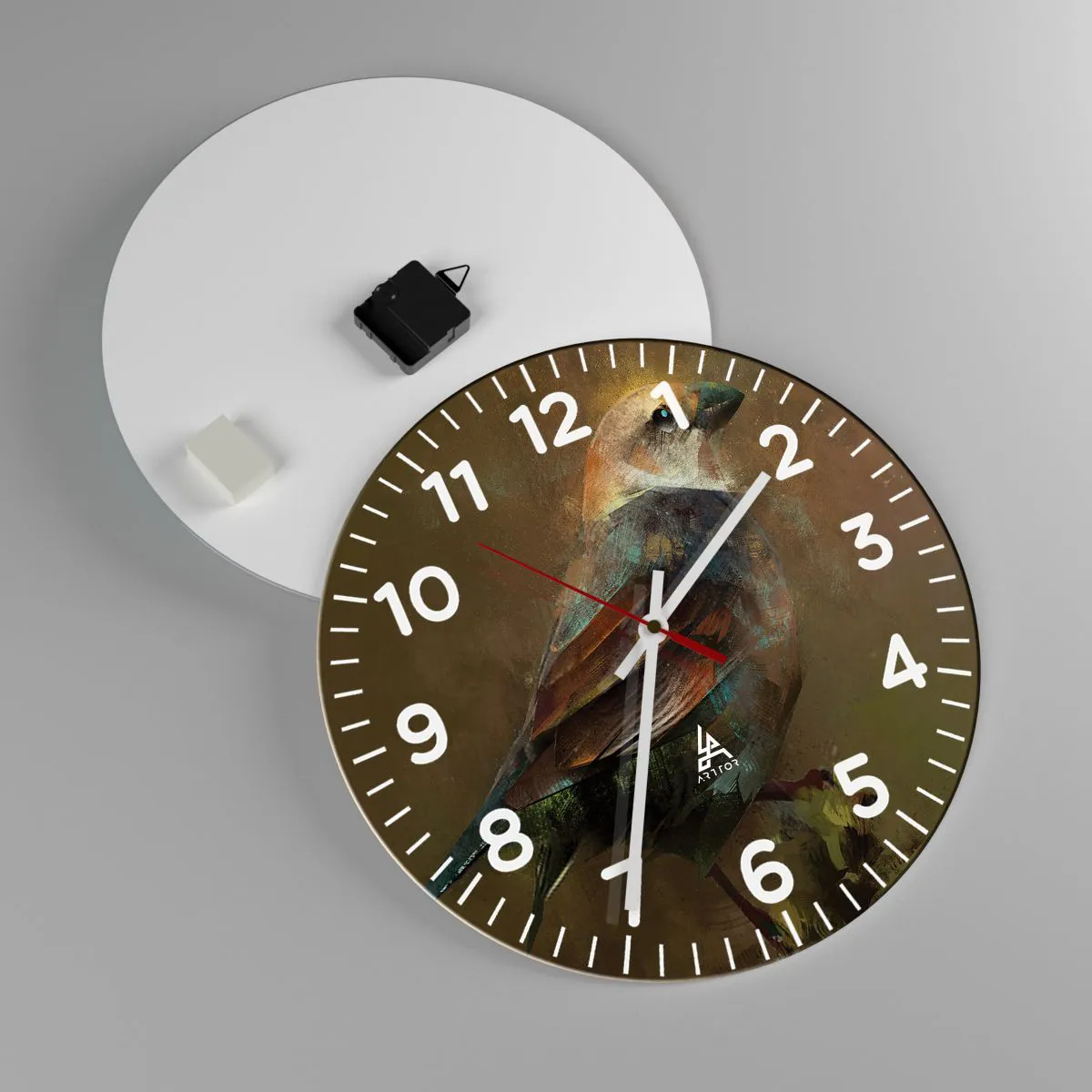 Zegar ścienny - Wróbelek, ptaszyna niewielka - 40x40 cm