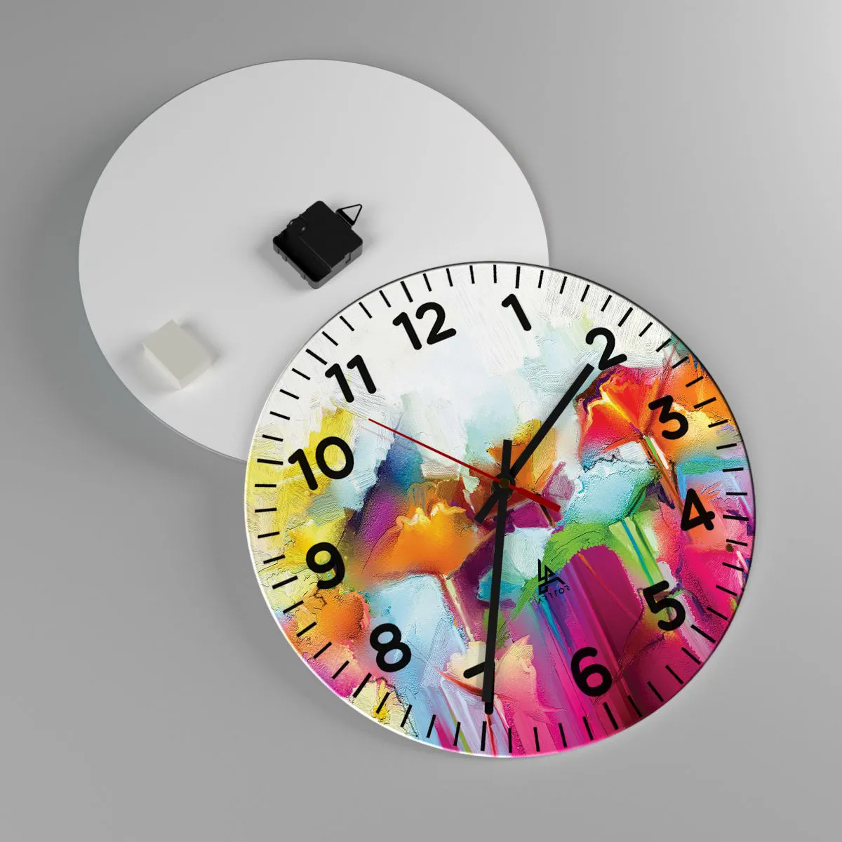 Ceas de perete - Ceas pe sticlă - Curcubeul înflorit - 40x40 cm