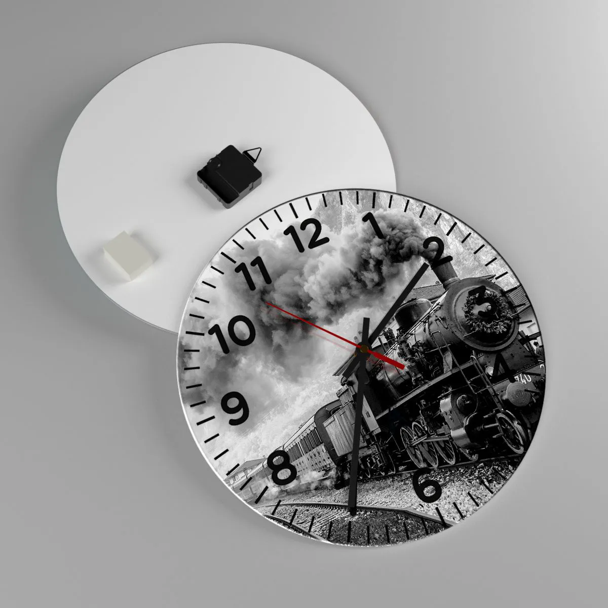 Wall clock - Clock on glass - Standing at the Station... - 40x40 cm