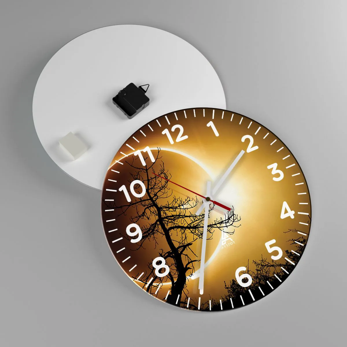 Relógio de parede - Relógio em vidro - Eclipse total - 40x40 cm