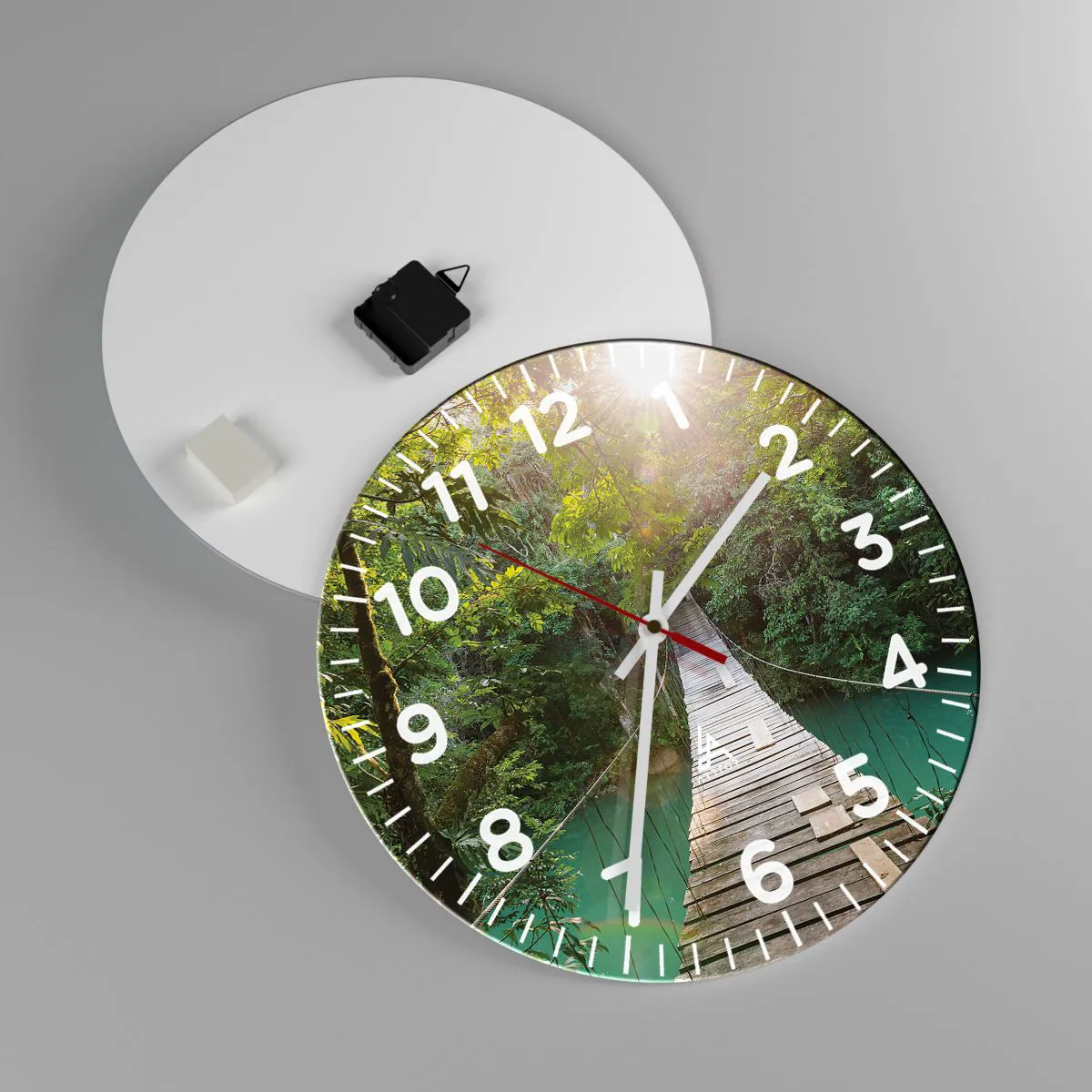 Relógio de parede - Relógio em vidro - Da água azul para a floresta azul - 40x40 cm