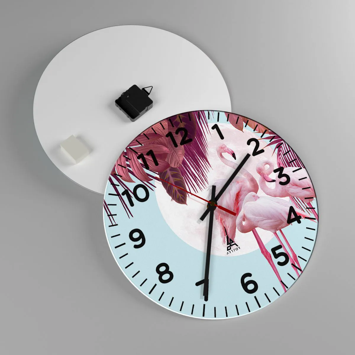 Relógio de parede - Relógio em vidro - Três graças de pássaros - 40x40 cm