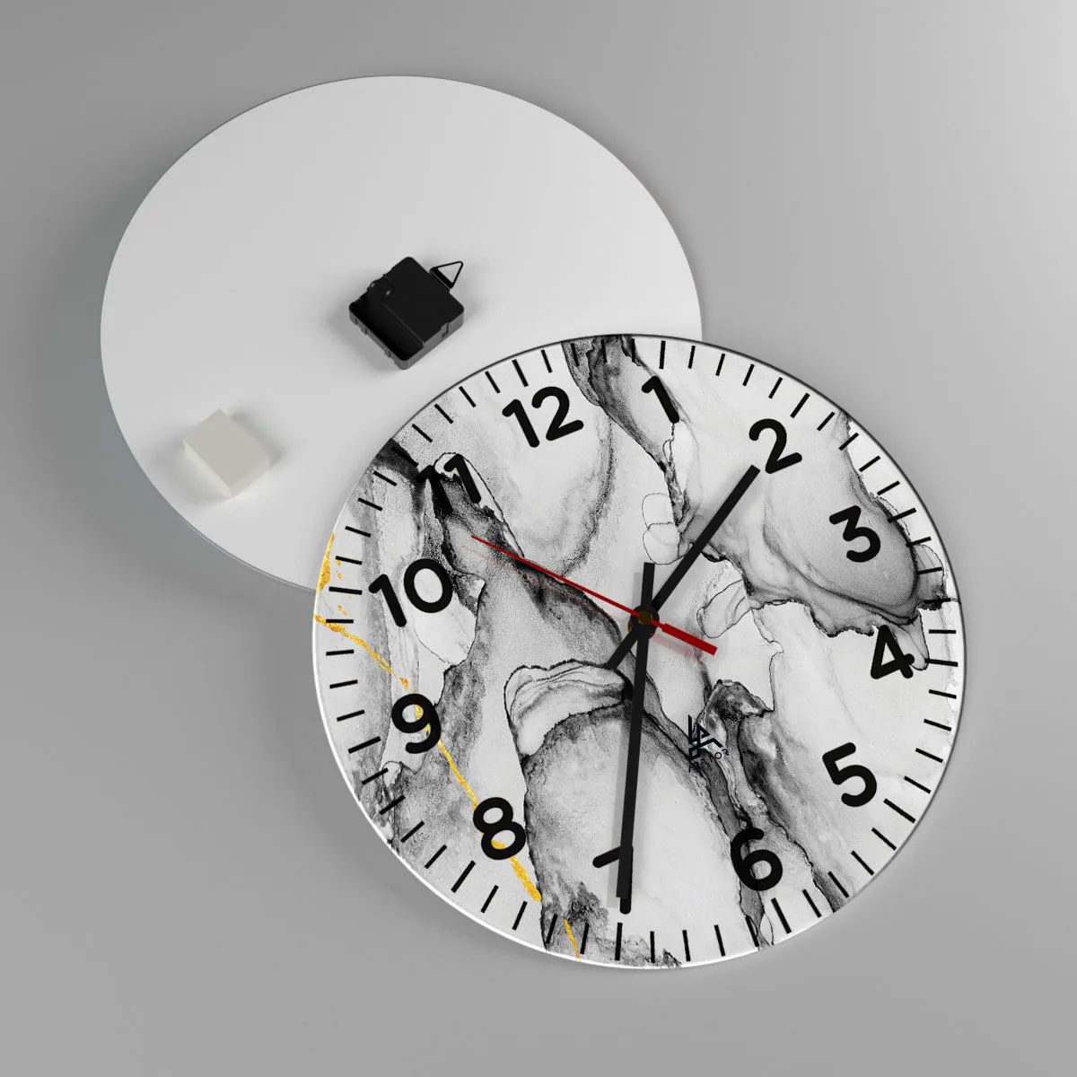 Ceas de perete - Ceas pe sticlă - Compoziție cu motiv auriu - 40x40 cm