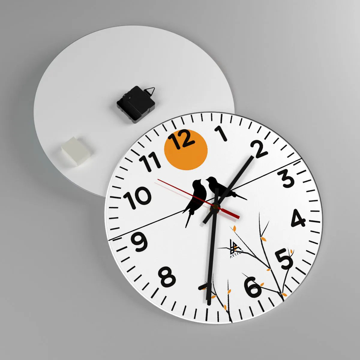 Wall clock - Clock on glass - Nightingale Evening - 40x40 cm