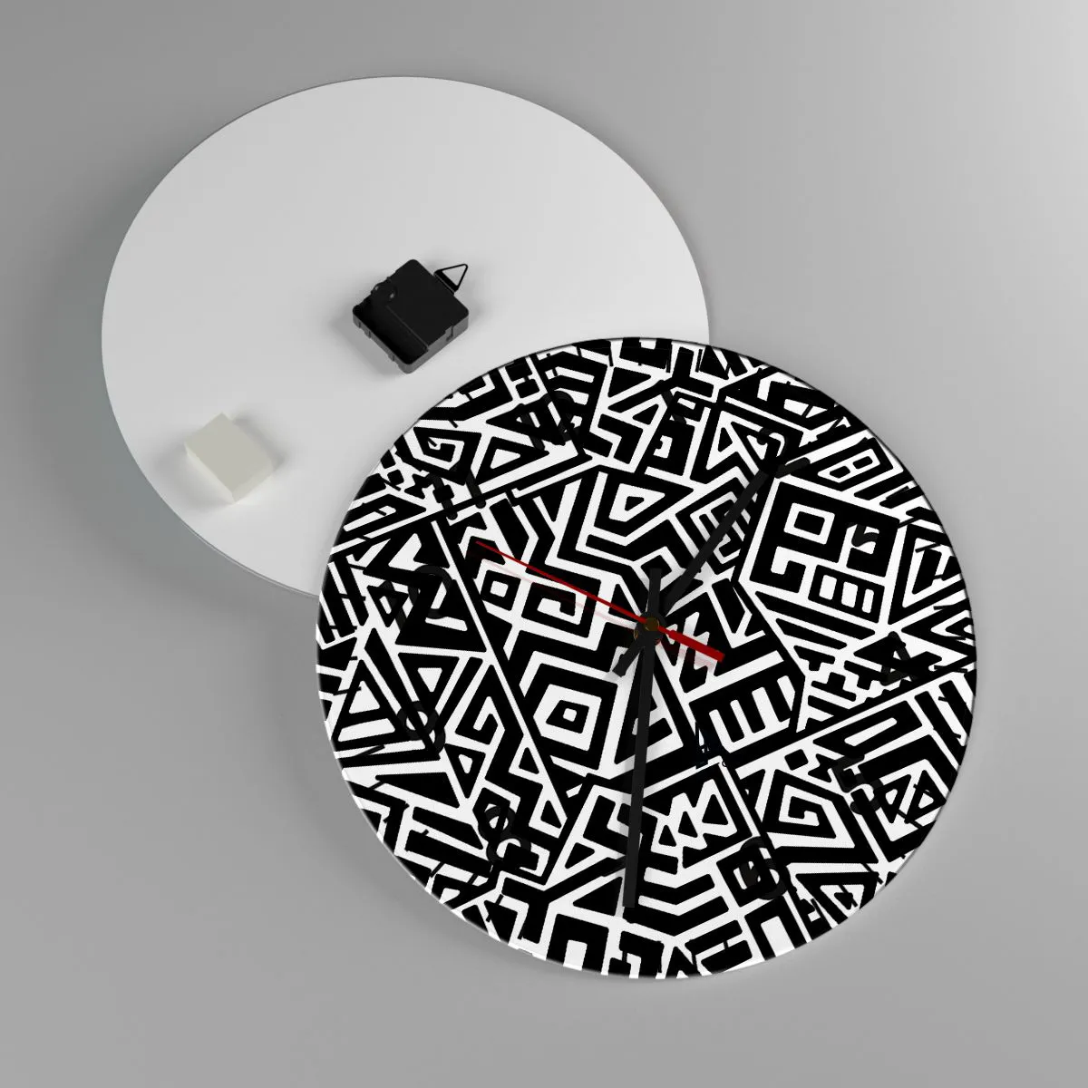 Väggklocka - Klocka på glas - Prekolumbisk komposition - 40x40 cm