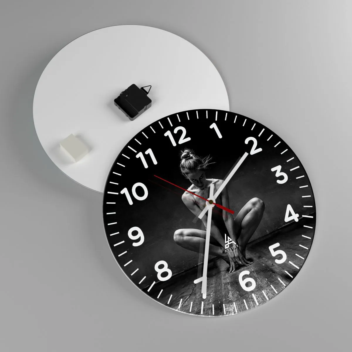 Ceas de perete - Ceas pe sticlă - Energie de dans concentrată - 40x40 cm
