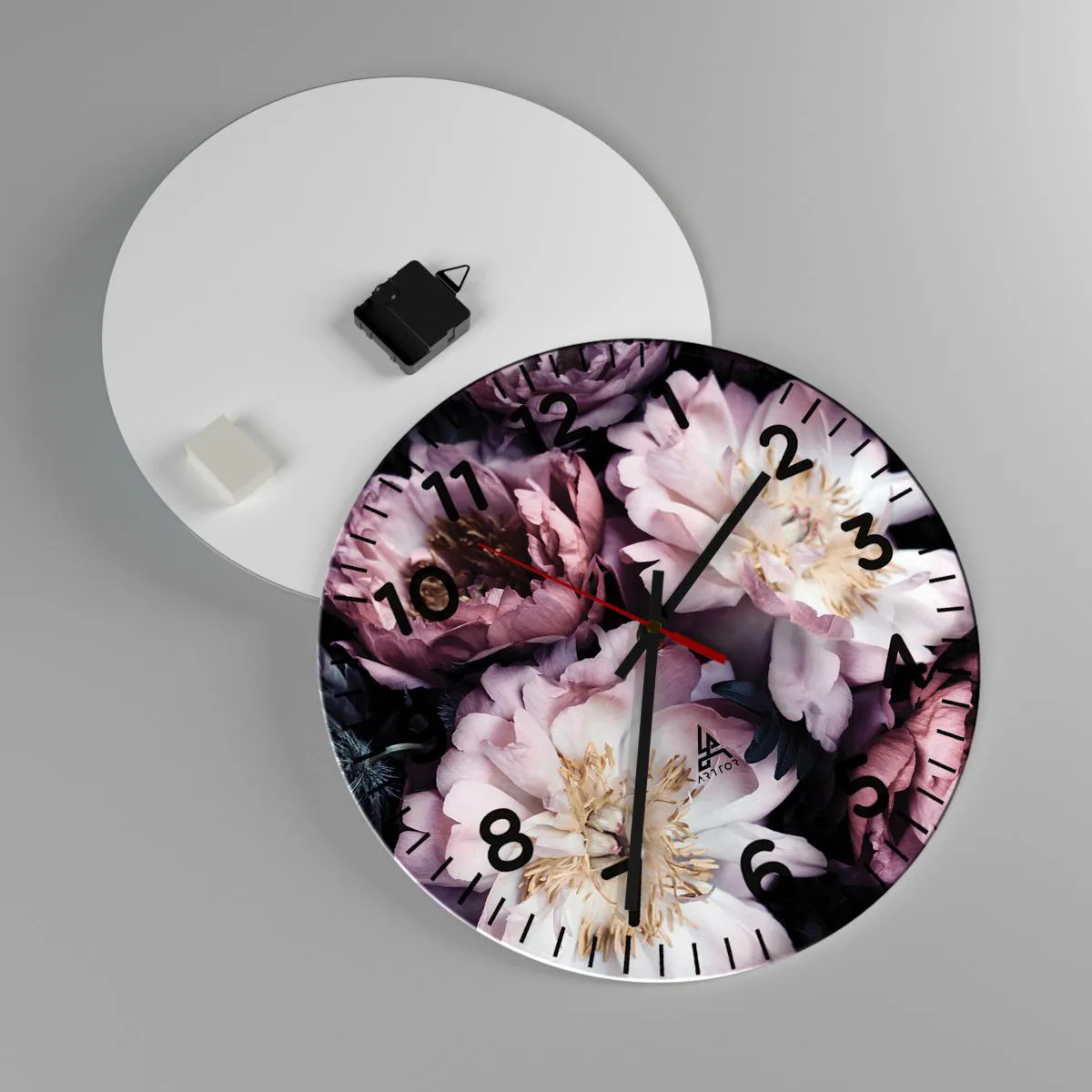 Ceas de perete - Ceas pe sticlă - Buchet în stil vechi - 40x40 cm