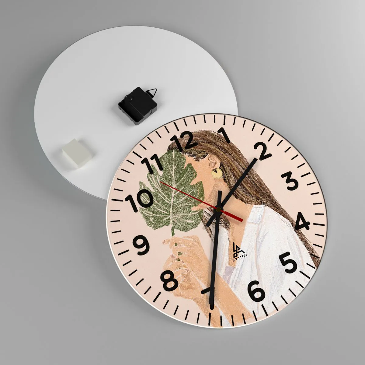 Wall clock - Clock on glass - Mysterious Portrait with a Fan - 40x40 cm