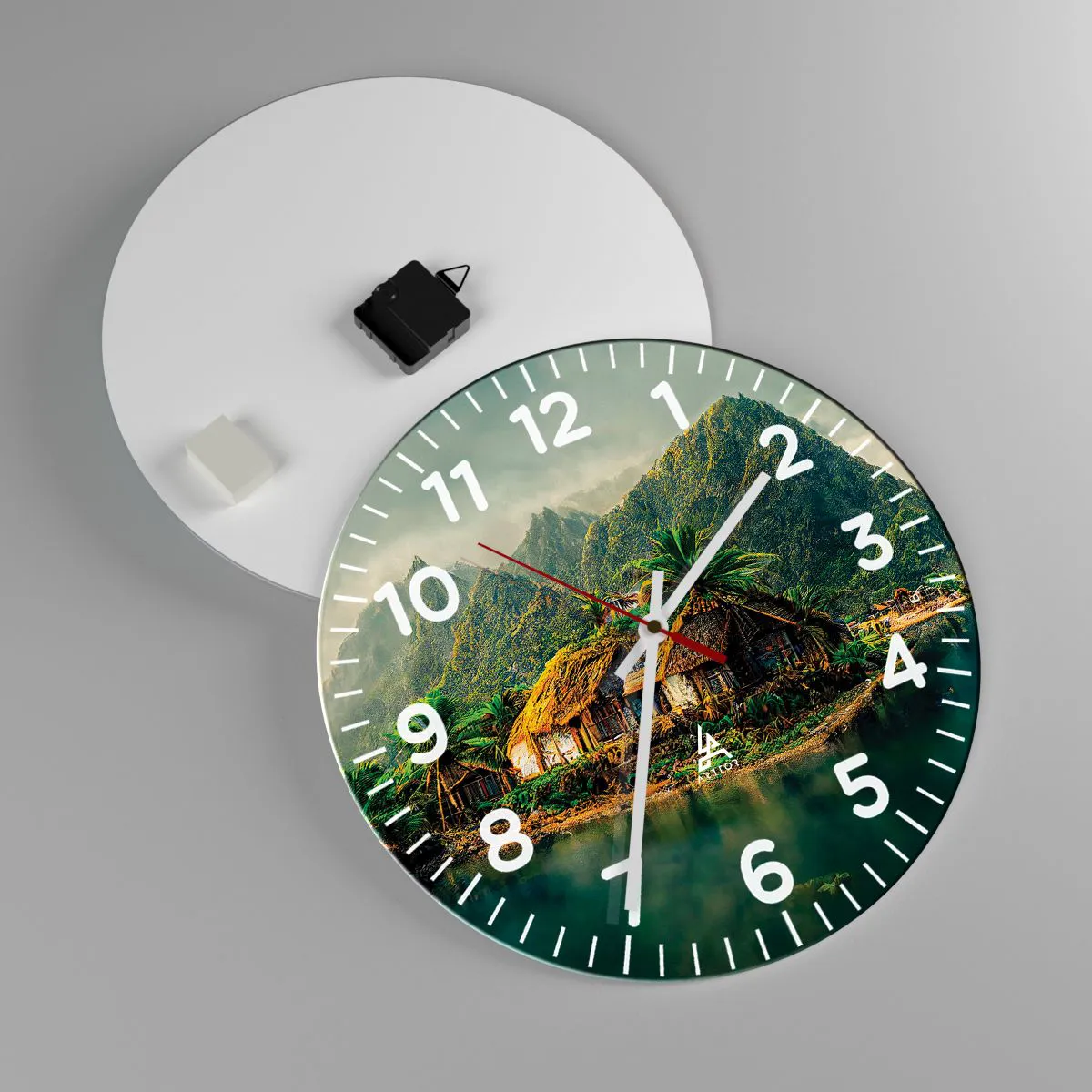 Wanduhr - Glasuhr - Tropisches Paradies - 40x40 cm