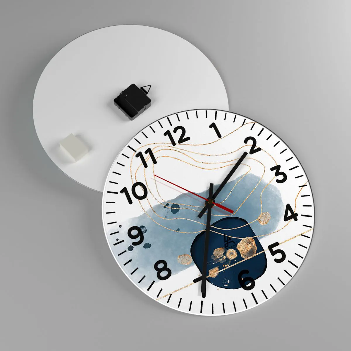 Relógio de parede - Relógio em vidro - Fantasia azul e dourada - 40x40 cm