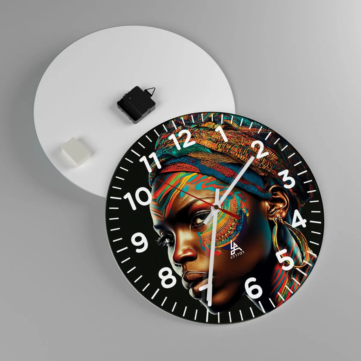 Ceas de perete - Ceas pe sticlă - Regina africană - 40x40 cm