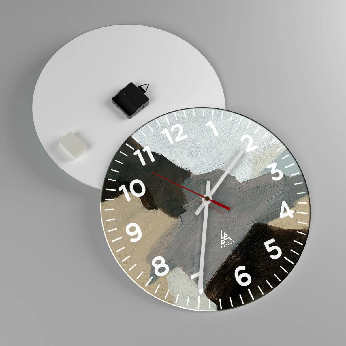 Wanduhr - Glasuhr - Abstraktion: Scheideweg des Graus - 40x40 cm