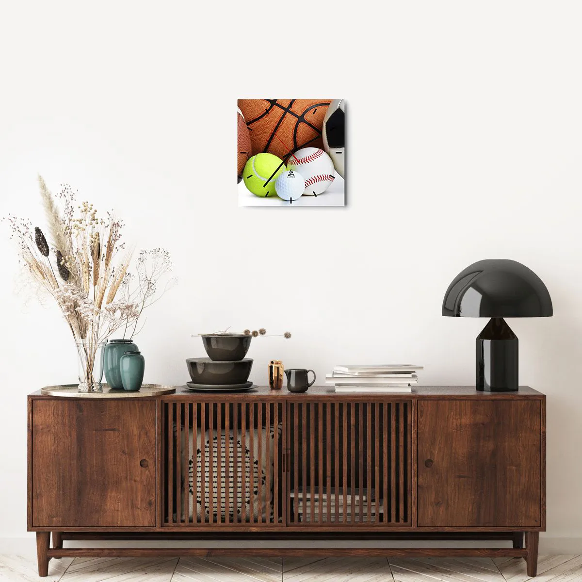 Reloj de pared - Reloj de vidrio - Balones de diversas disciplinas deportivas - 30x30cm - Unidos por el deporte - Decoración de pared moderna para salón y dormitorio ARTTOR