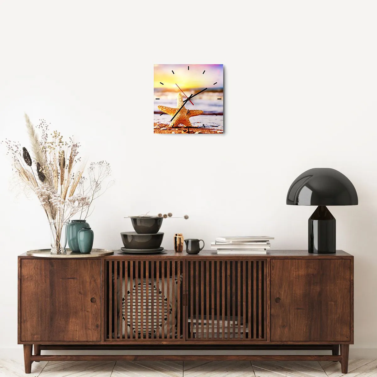 Wall clock - Clock on glass - Sea Kiss - 30x30 cm