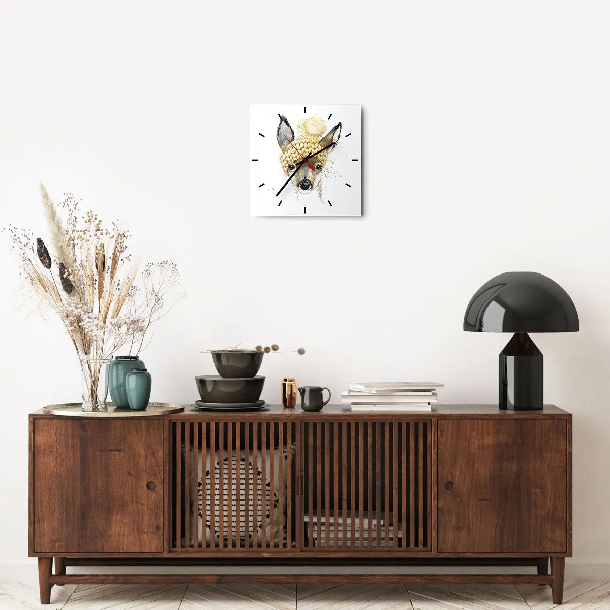 Väggklocka - Klocka på glas - För vinter i insnöad skog - 30x30 cm