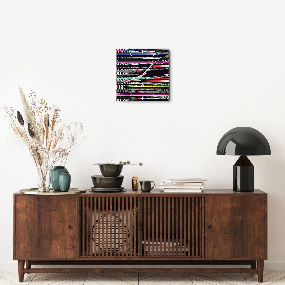 Wanduhr - Glasuhr - Bunte Linien und Pixel im abstrakten Stil - 30x30cm - Das Kontrollbild der Realität - Moderne Wanddekoration für Wohnzimmer und Schlafzimmer ARTTOR