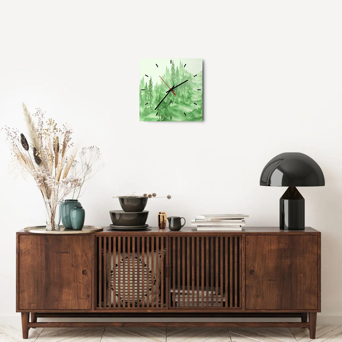 Nástěnné hodiny - Rozmazaný zelenou mlhou - 30x30 cm