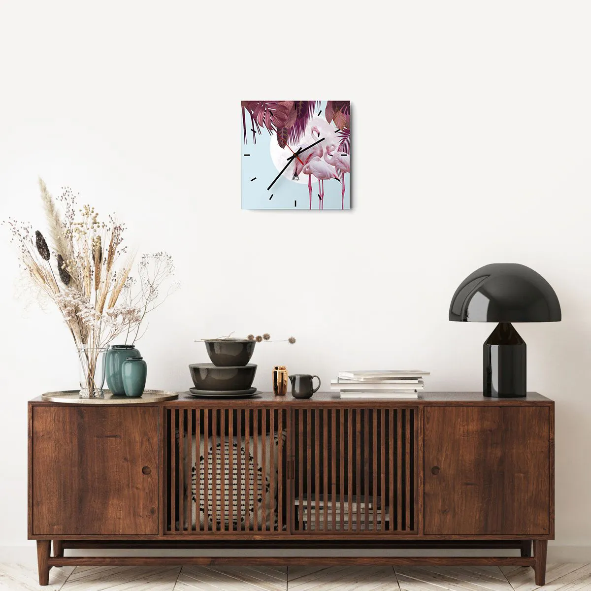 Ceas de perete - Ceas pe sticlă - Harul a trei păsări - 30x30 cm