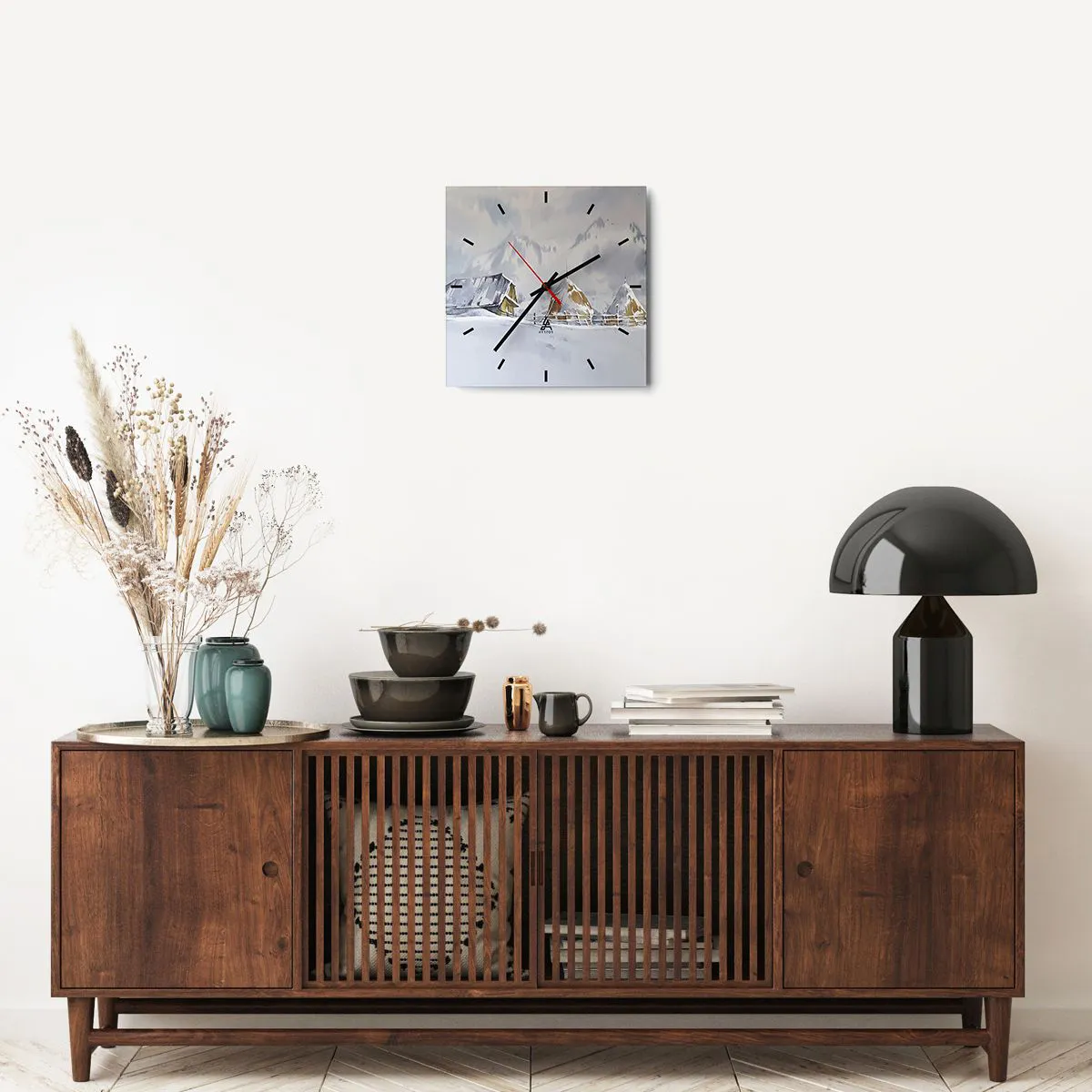 Relógio de parede - Relógio em vidro - No vale nevado - 30x30 cm