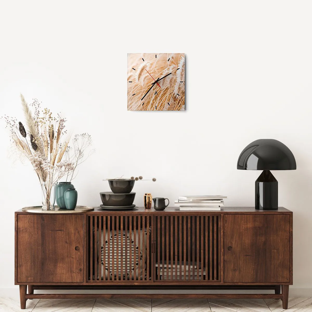 Ceas de perete - Ceas pe sticlă - Foșnetul auriu al ierburilor - 30x30 cm