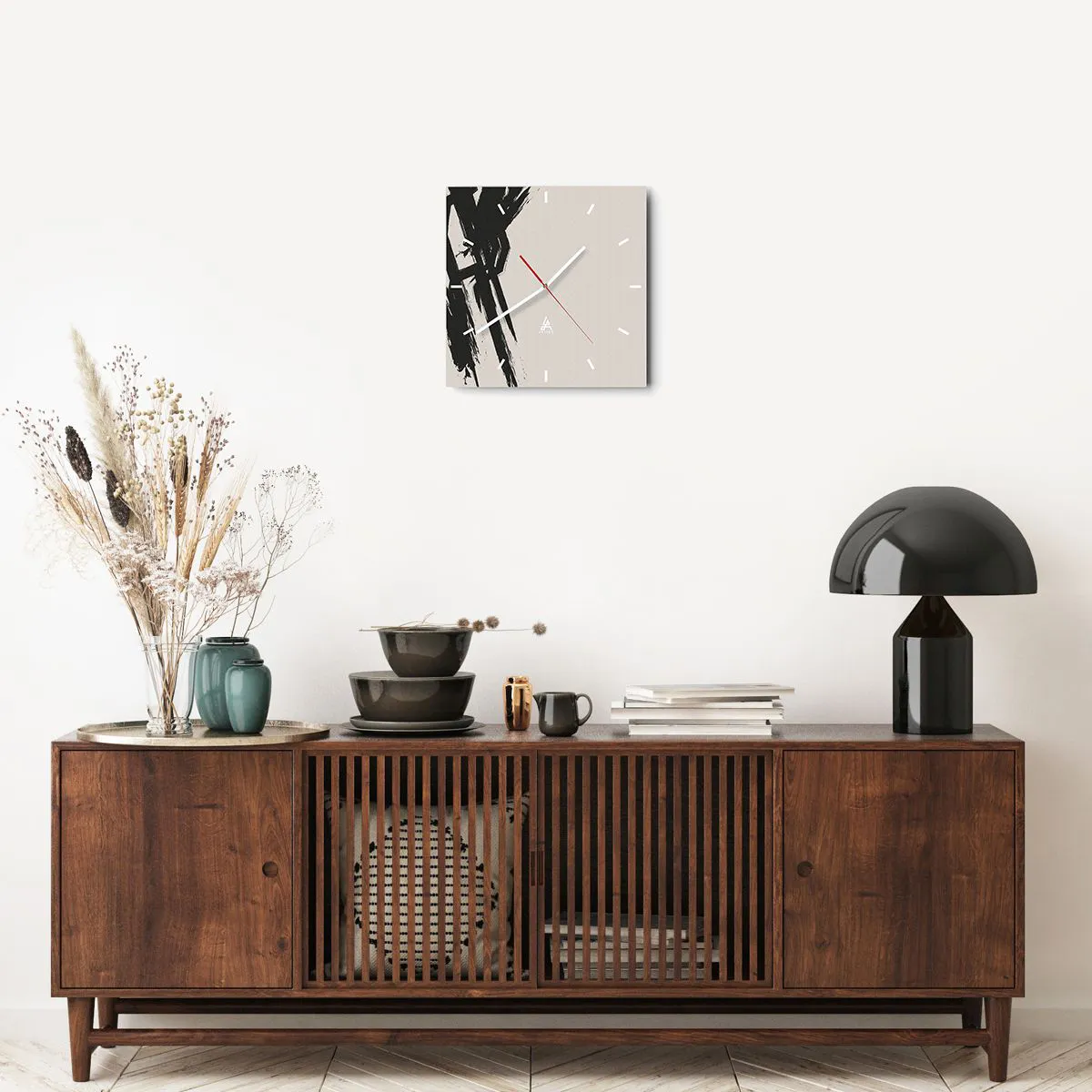 Wanduhr - Glasuhr - Dynamische Pinselstriche in Schwarz auf hellem Hintergrund - 30x30cm - Unaufhaltsamer Trieb - Moderne Wanddekoration für Wohnzimmer und Schlafzimmer ARTTOR