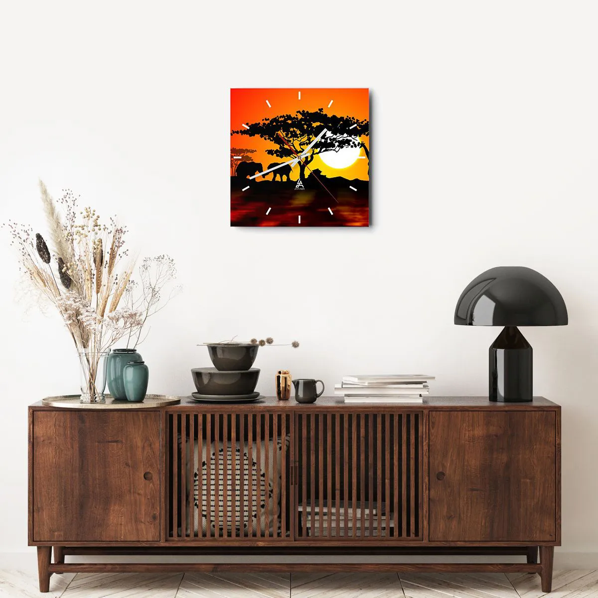 Wanduhr - Glasuhr - Treffen in der Savanne - 40x40 cm