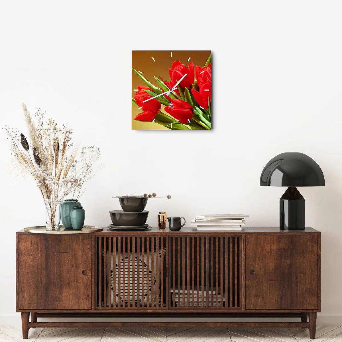 Ceas de perete - Ceas pe sticlă - O explozie de bucurie de primăvară - 40x40 cm