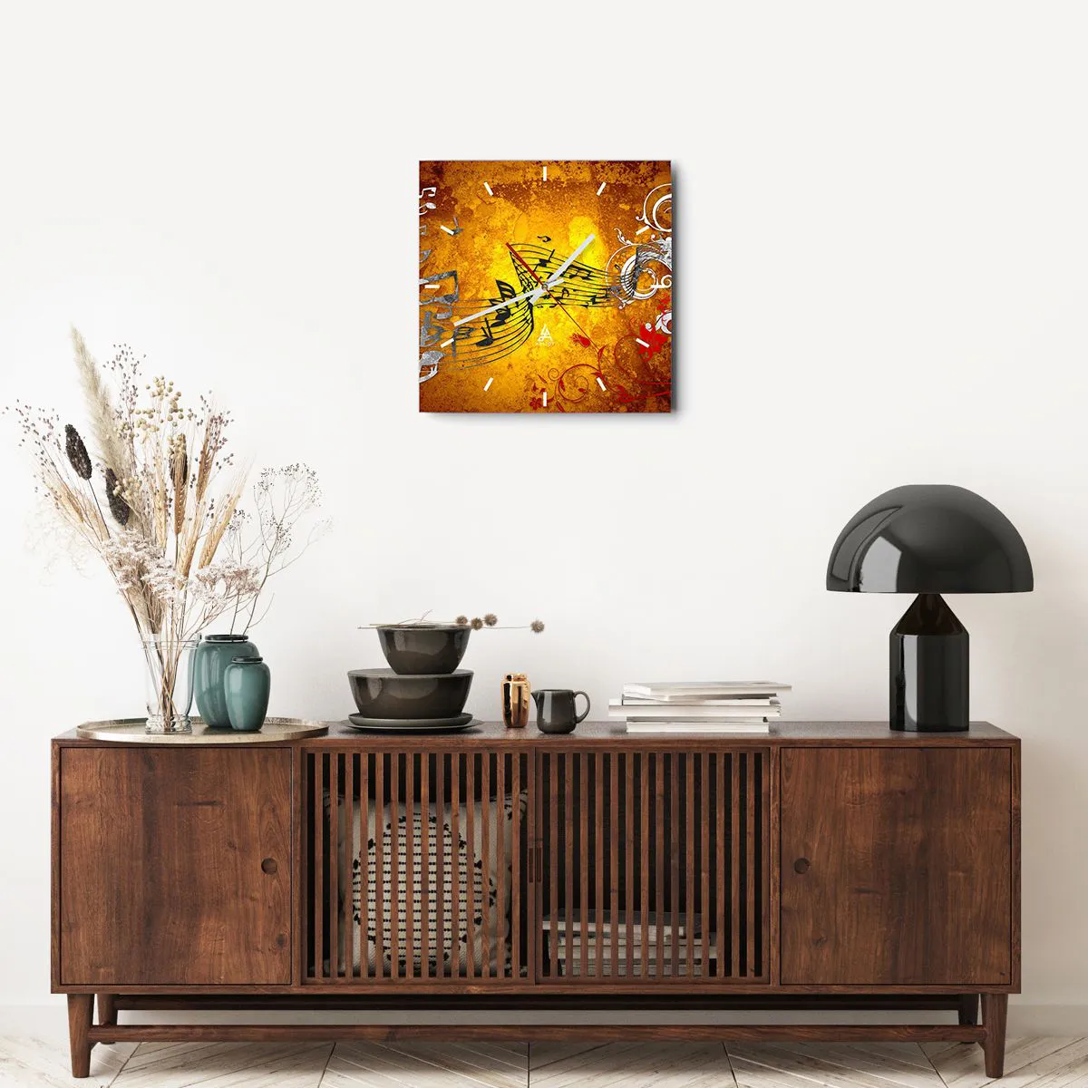 Wall clock - Clock on glass - Let the Music Flow - 40x40 cm