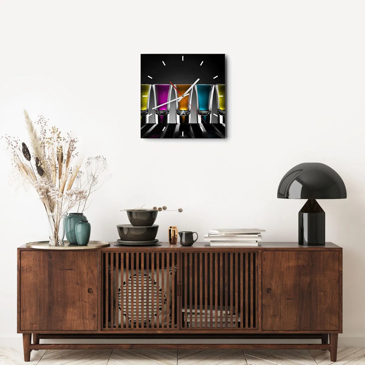 Ceas de perete - Ceas pe sticlă - Culori de bucurie - 40x40 cm