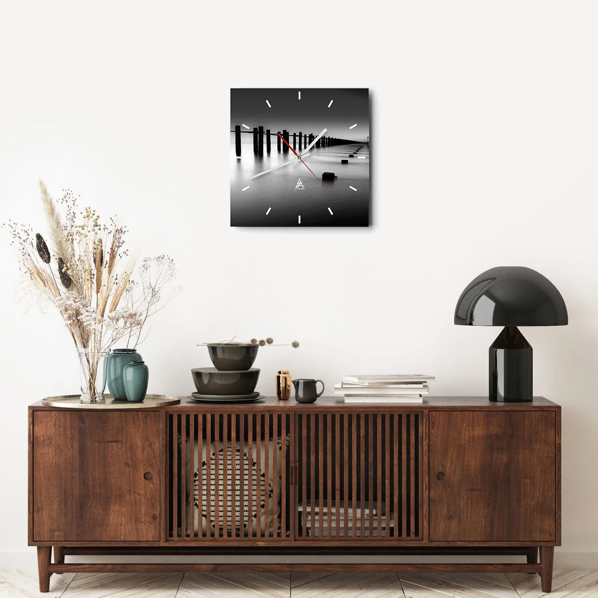 Ceas de perete - Ceas pe sticlă - În depărtare gri în ceață - 40x40 cm