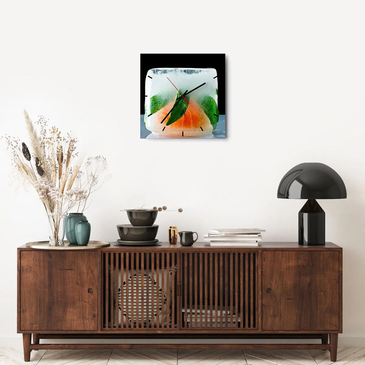 Relógio de parede - Relógio em vidro - Frescor e refresco - 40x40 cm