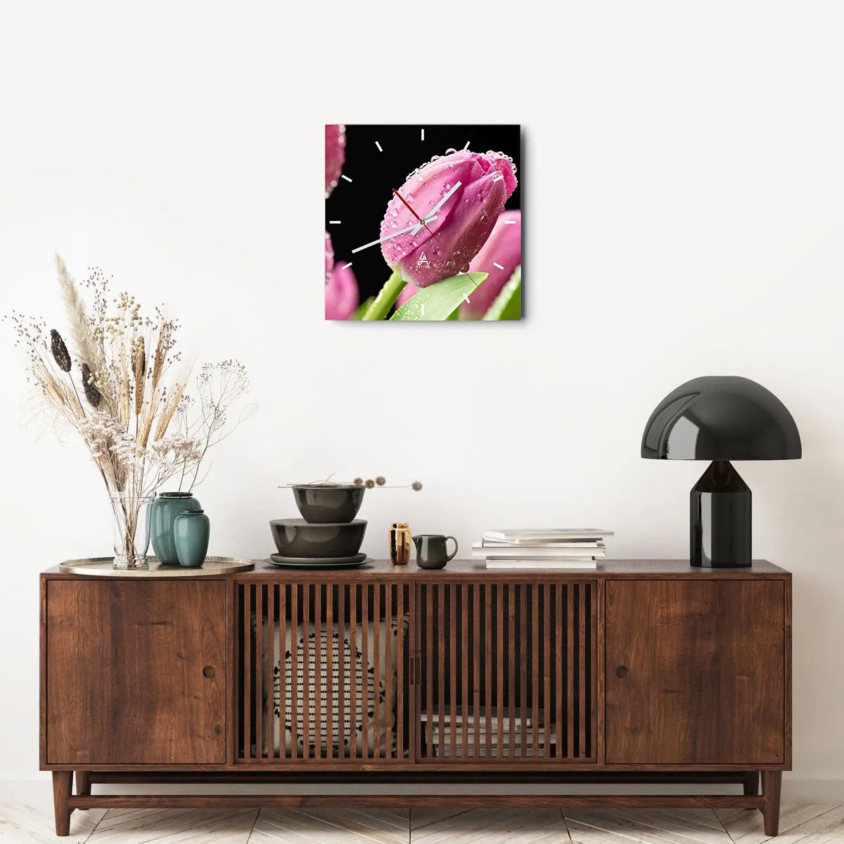 Väggklocka - Klocka på glas - Lila sömn i daggen - 40x40 cm