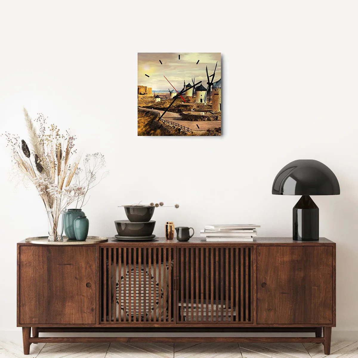 Vægur, Uret - Don Quixote er ved at dukke op - 40x40 cm