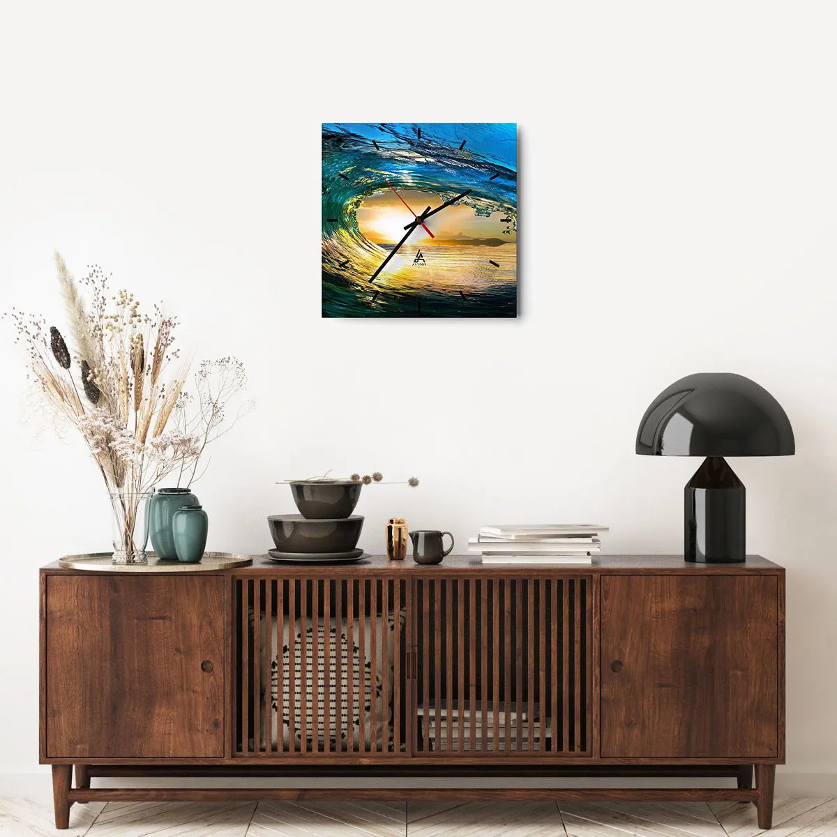 Wanduhr - Glasuhr - In einem smaragd-goldenen Kristall - 40x40 cm