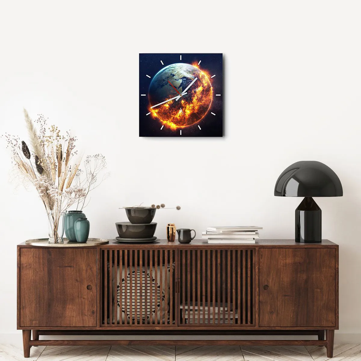 Ceas de perete - Ceas pe sticlă - Flacăra apocalipsei - 40x40 cm