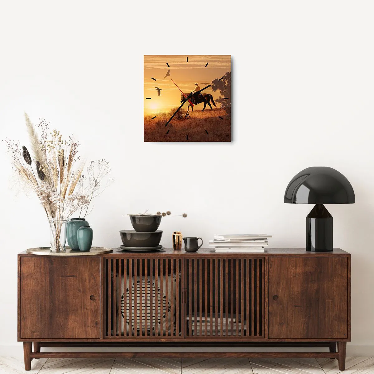 Relógio de parede - Relógio em vidro - Sozinho em toda a pradaria - 40x40 cm