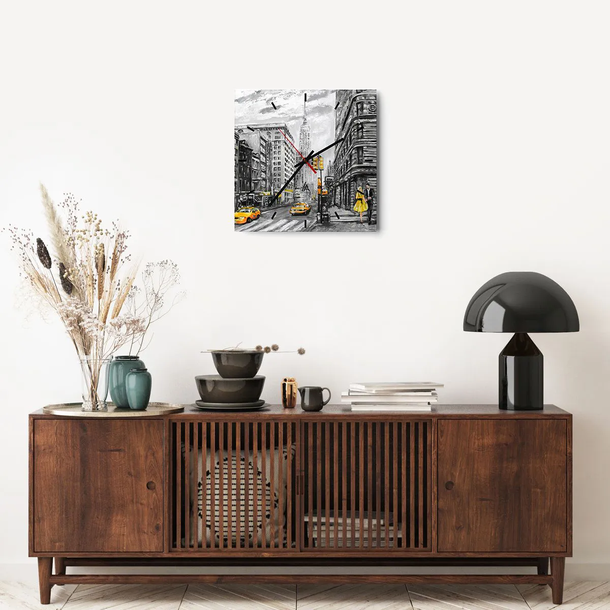 Väggklocka - Klocka på glas - New York berättelse - 40x40 cm