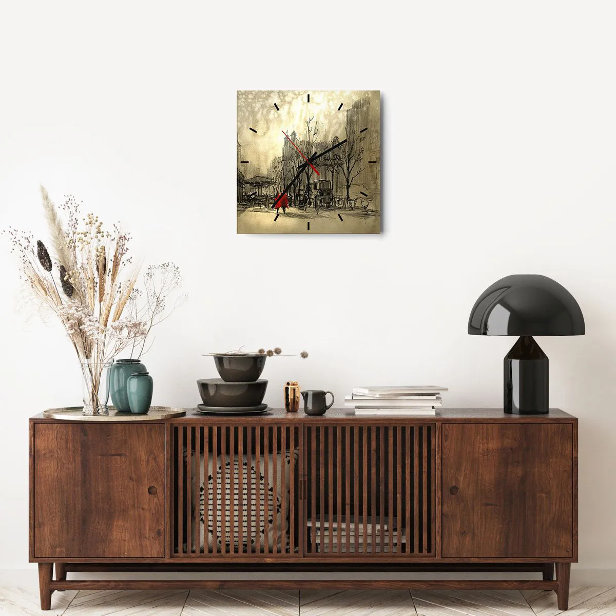 Zegar ścienny - Randka w londyńskiej mgle - 40x40 cm