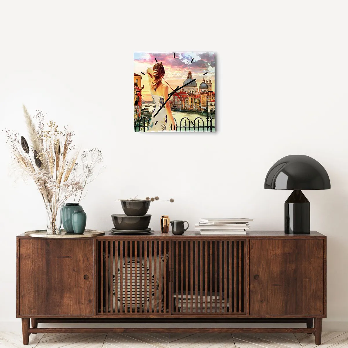 Väggklocka - Klocka på glas - Äventyr endast i ... - 40x40 cm