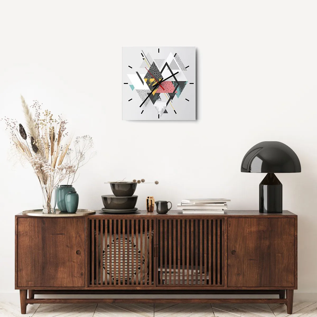 Relógio de parede - Relógio em vidro - Variações do triângulo e losango - 40x40 cm