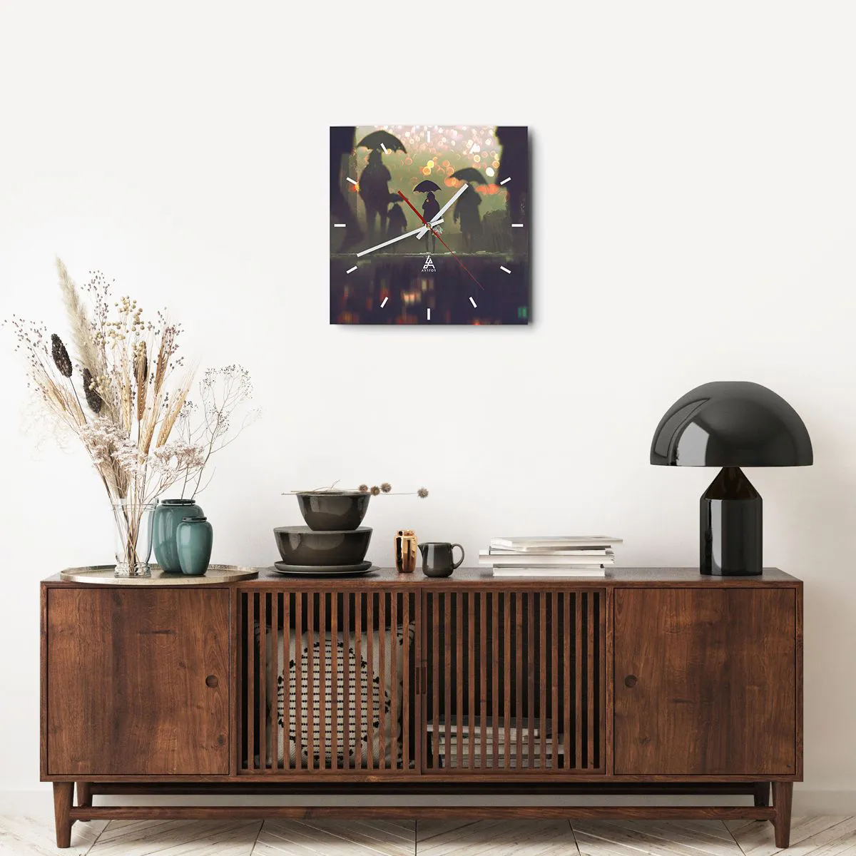 Ceas de perete - Ceas pe sticlă - Din perspectiva unei picături de ploaie - 40x40 cm