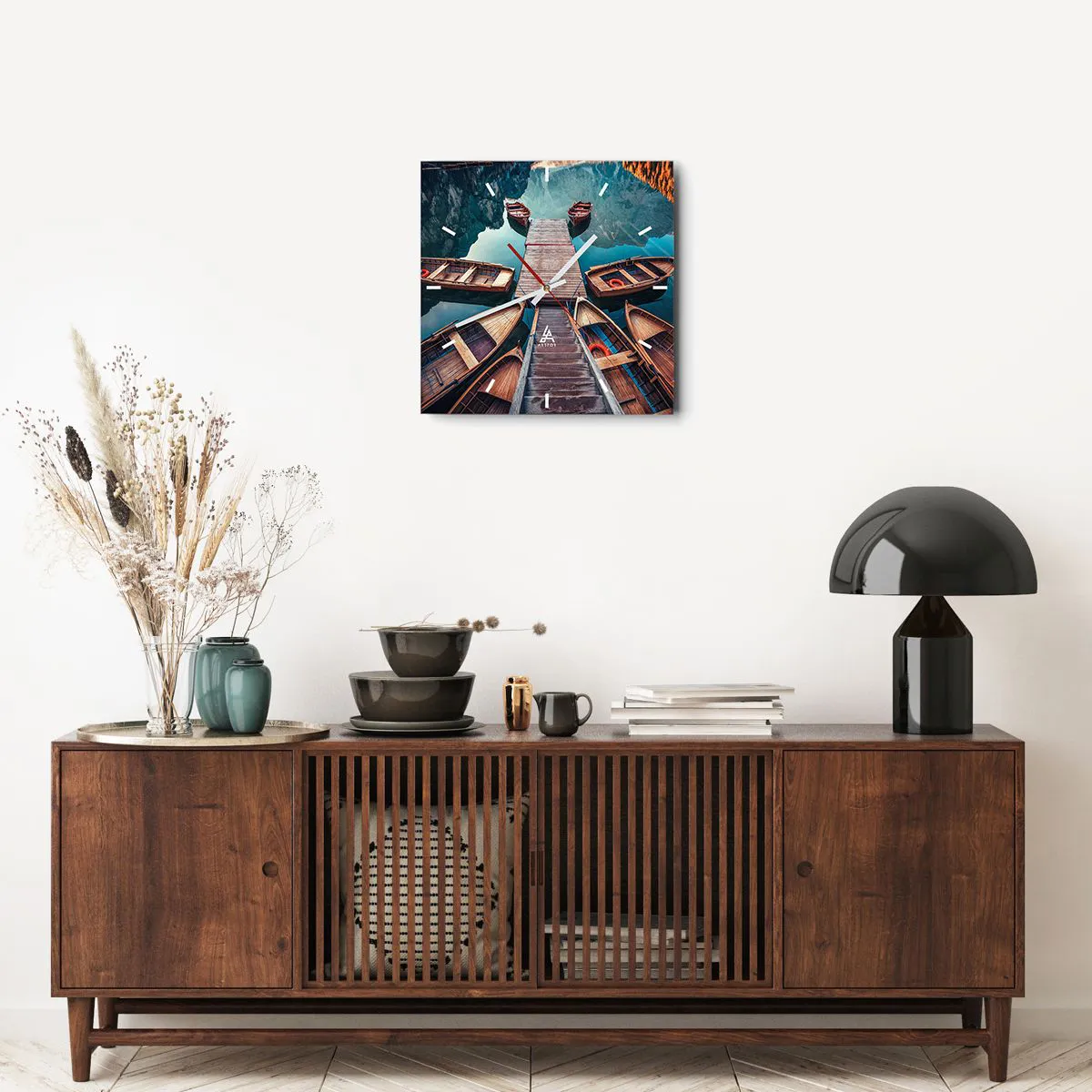 Wanduhr - Glasuhr - Ich warte am Yachthafen - 40x40 cm