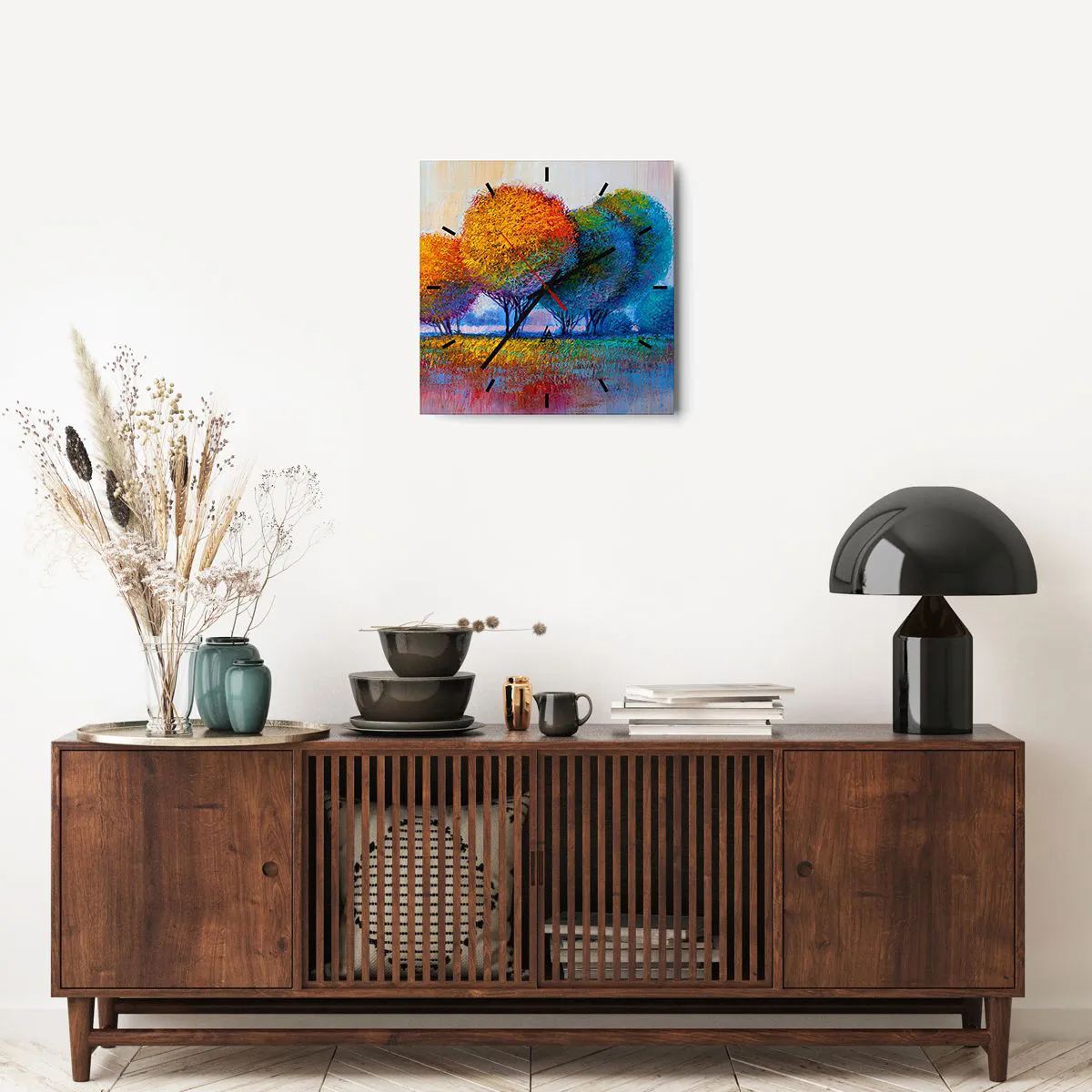 Wall clock - Clock on glass - Cluster of Dashing Colours - 40x40 cm