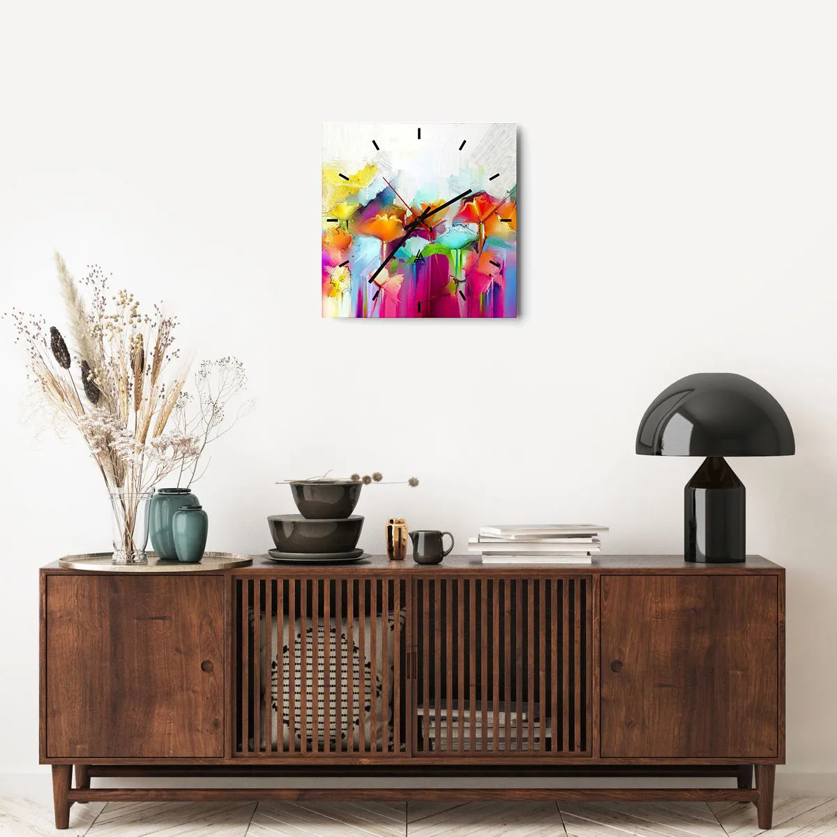 Wanduhr - Glasuhr - Der Regenbogen ist aufgeblüht - 40x40 cm