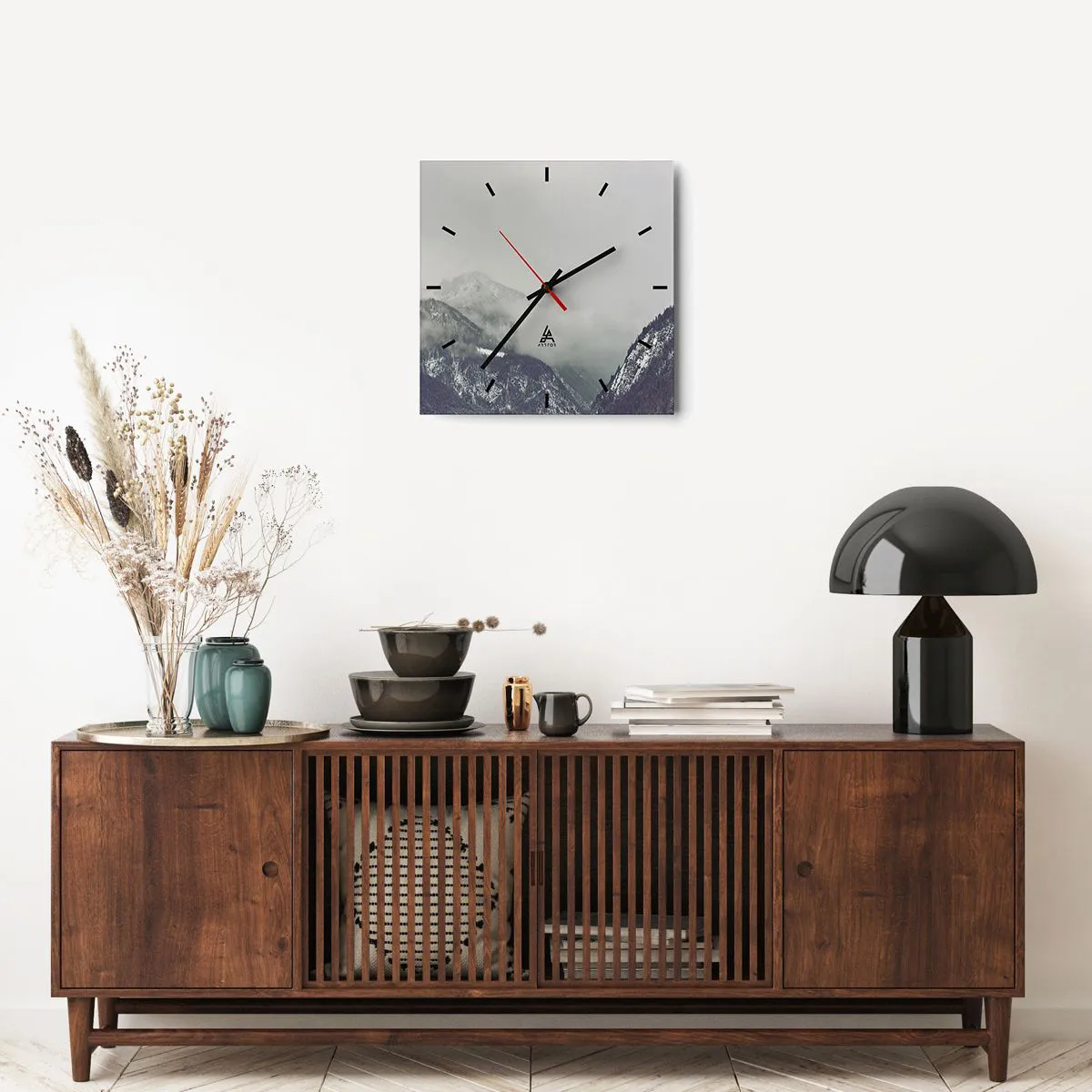 Ceas de perete - Ceas pe sticlă - Valea cețoasă - 40x40 cm
